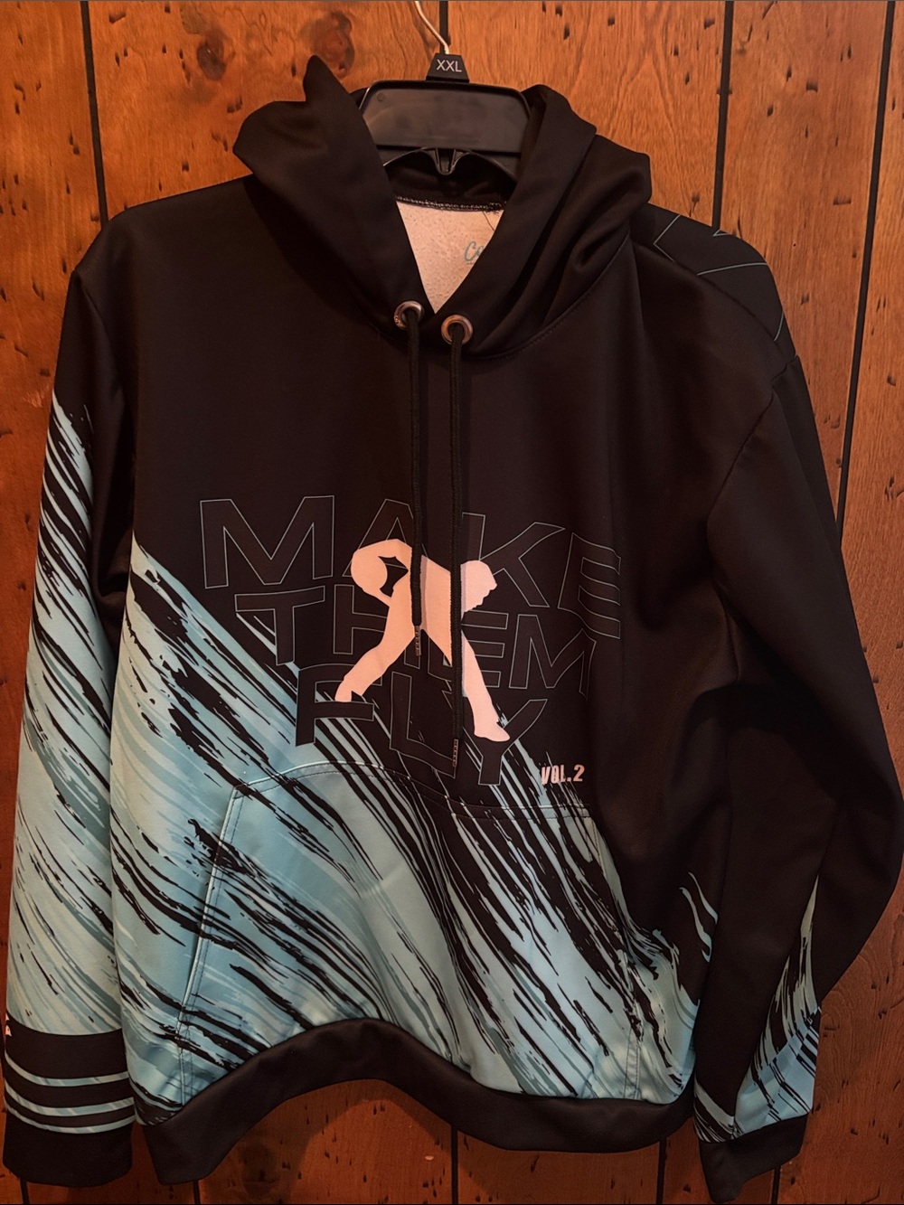 Men's Black & Aqua Graphic Swim Rash Guard Hoodie